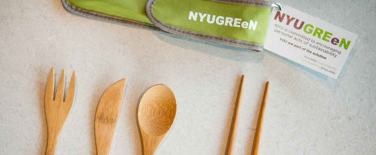 Bamboo utensils offered by NYU Green.