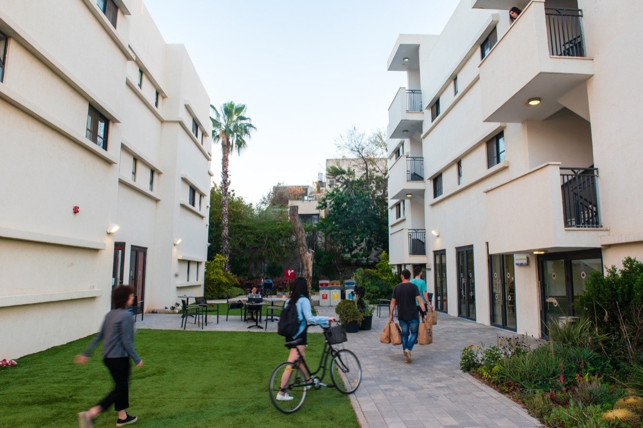 the exterior courtyard of the NYU Tel Aviv residence hall