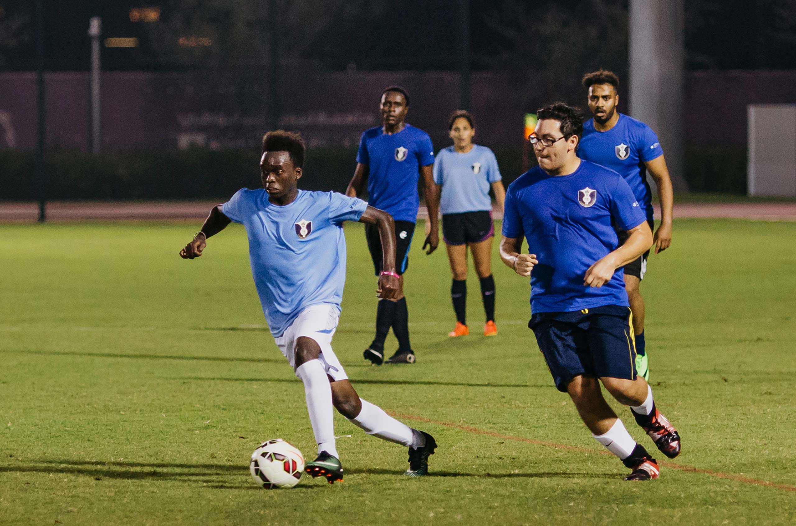 NYU Abu Dhabi men's soccer team practicing