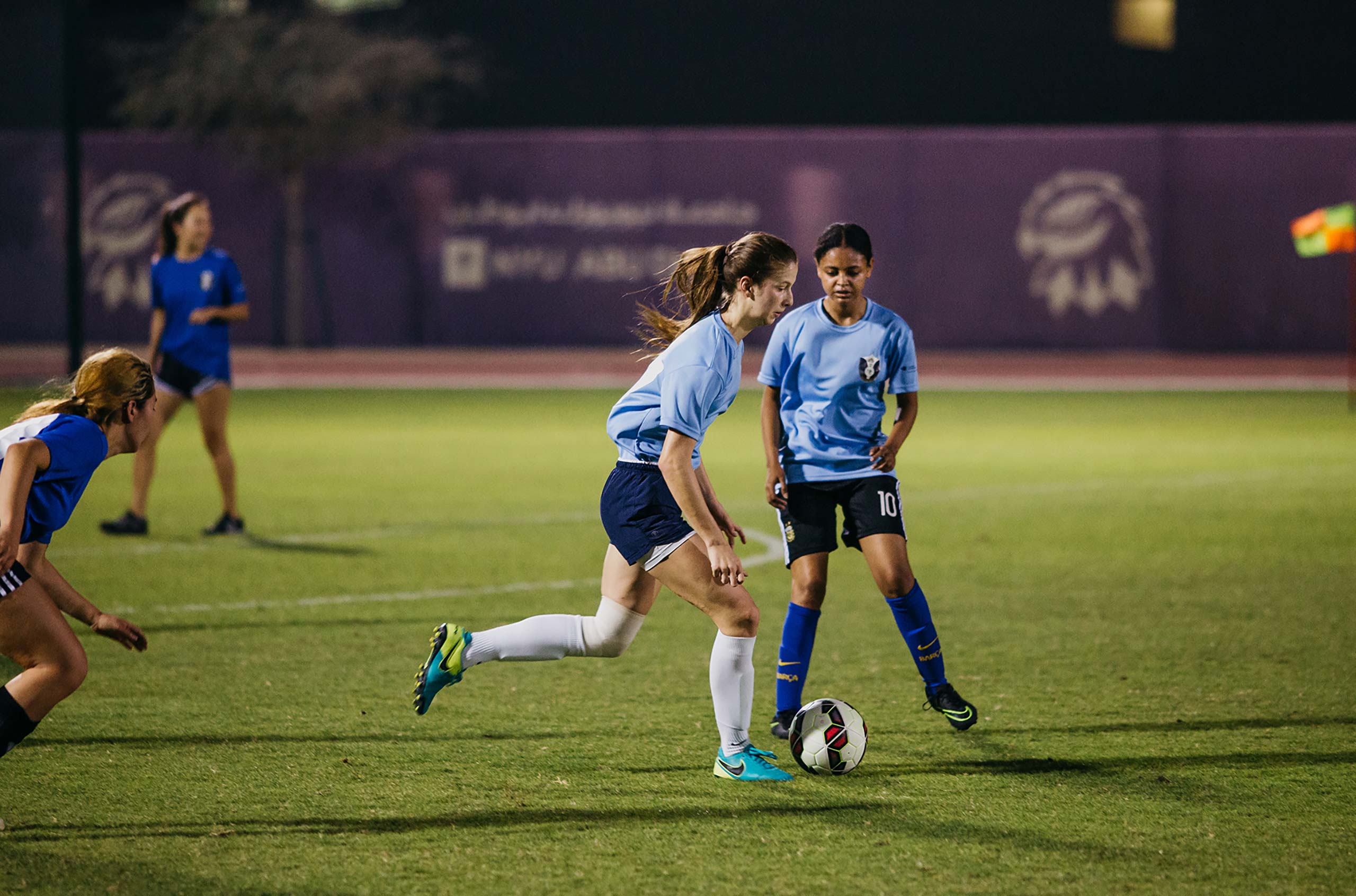 NYU Abu Dhabi women's soccer team practicing