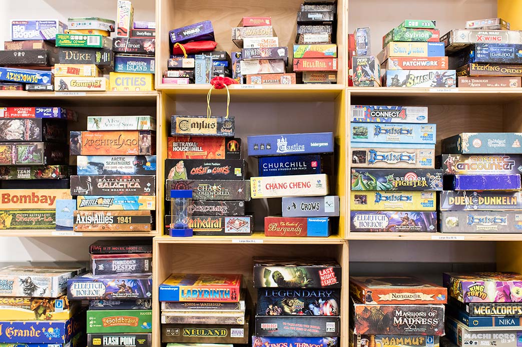 NYU Game Centerʼs wall of board games.