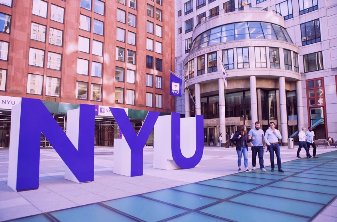 NYU letters at Gould Plaza.