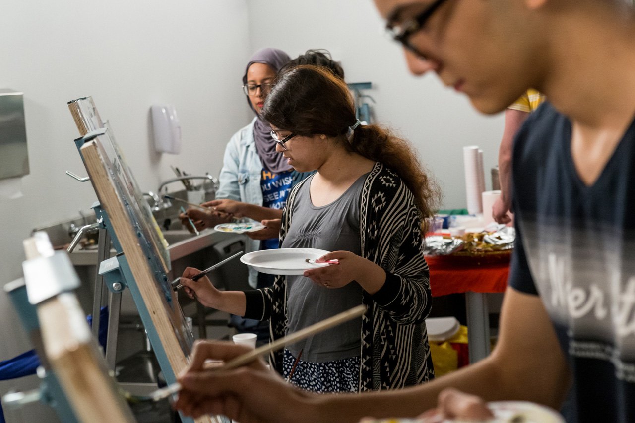 NYU Abu Dhabi students at work in an art studio