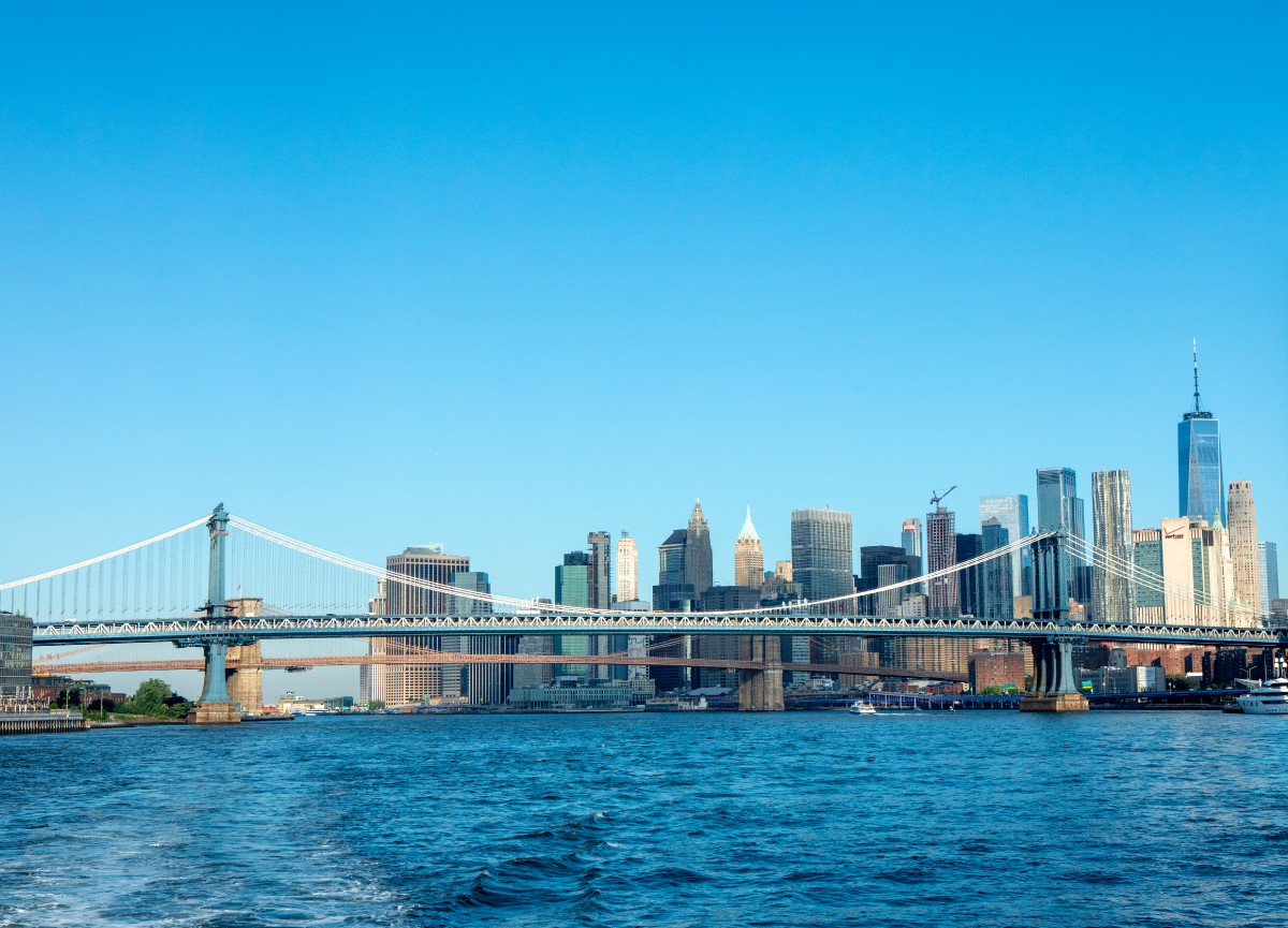 View of a bridge over water in New York City.