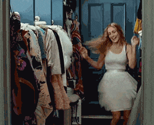 Carrie Bradshaw dancing around in her closet.