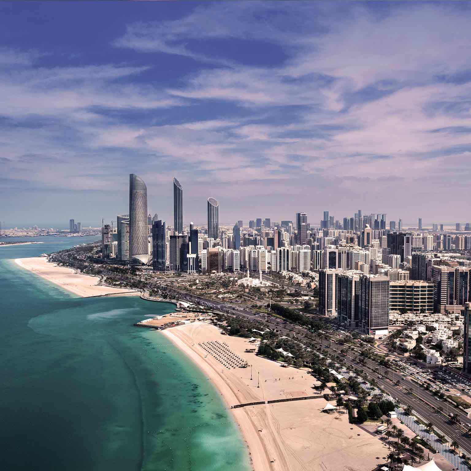 Aerial of the Abu Dhabi shoreline.