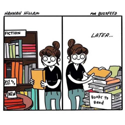 Comicstrip of girl adding books to her to-read list.