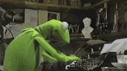 GIF of Kermit the Frog typing.