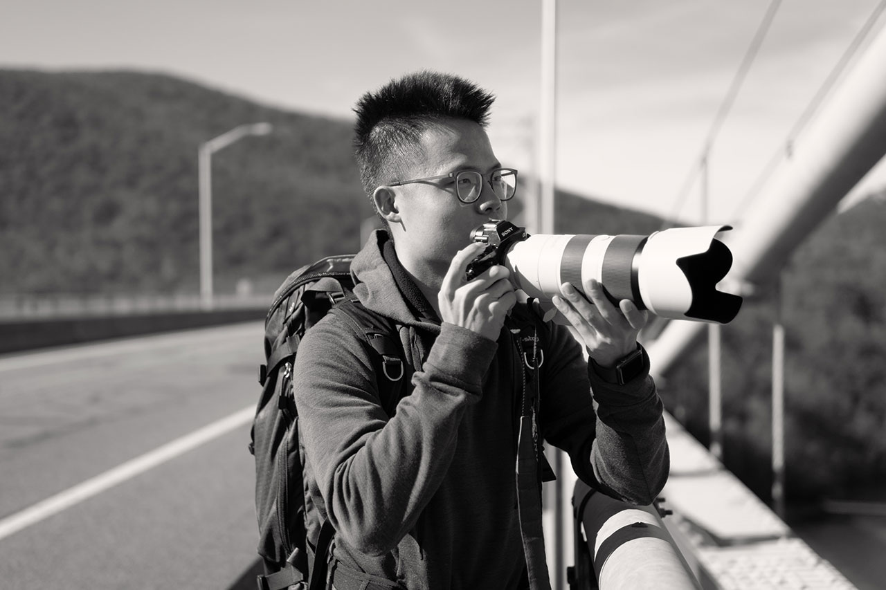 The photographer Leon Liu on location at Bear Mountain State Park.