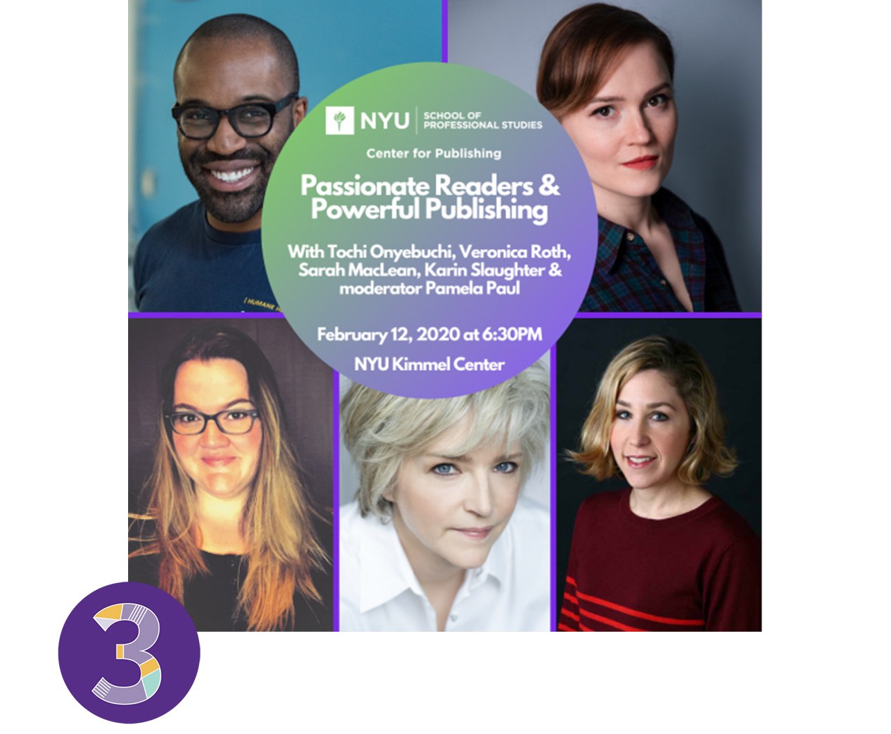 A poster for an upcoming event hosted by the NYU School of Professional Studies Center for Publishing, titled “Passionate Readers, Powerful Publishing: Reaching Niche Audiences in New Ways,” featuring headshots of the panel members.