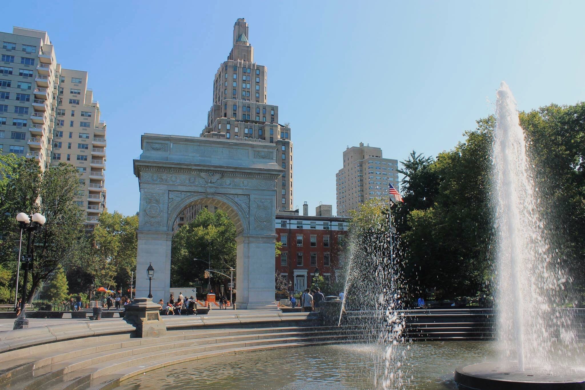 Image of Washington Square park with fountain running