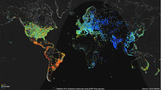 Map showing internet connectivity across the world via sound waves