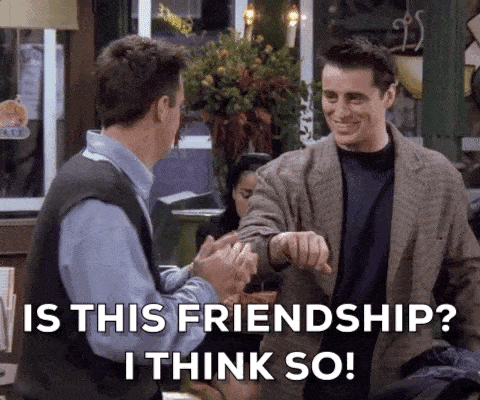 A GIF from the TV show “Friends” that reads, “Is this friendship? I think so!”
