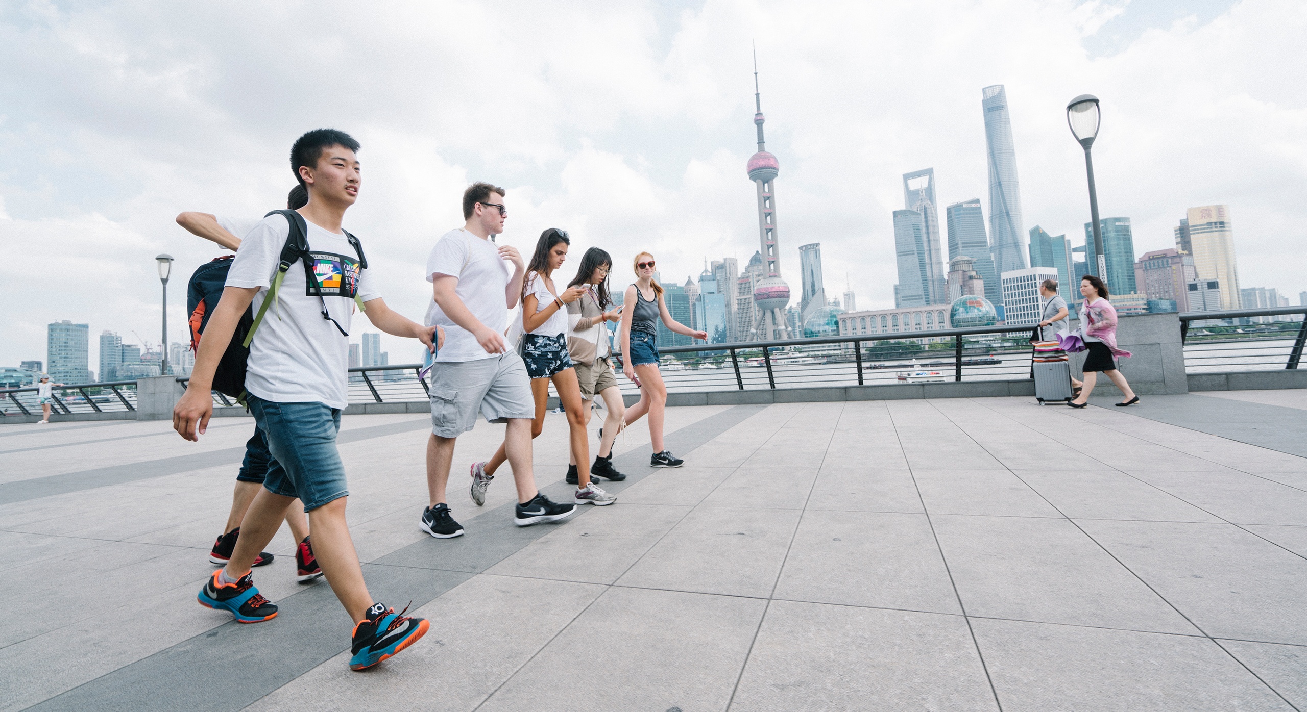 Students walking together in the city of Shanghai