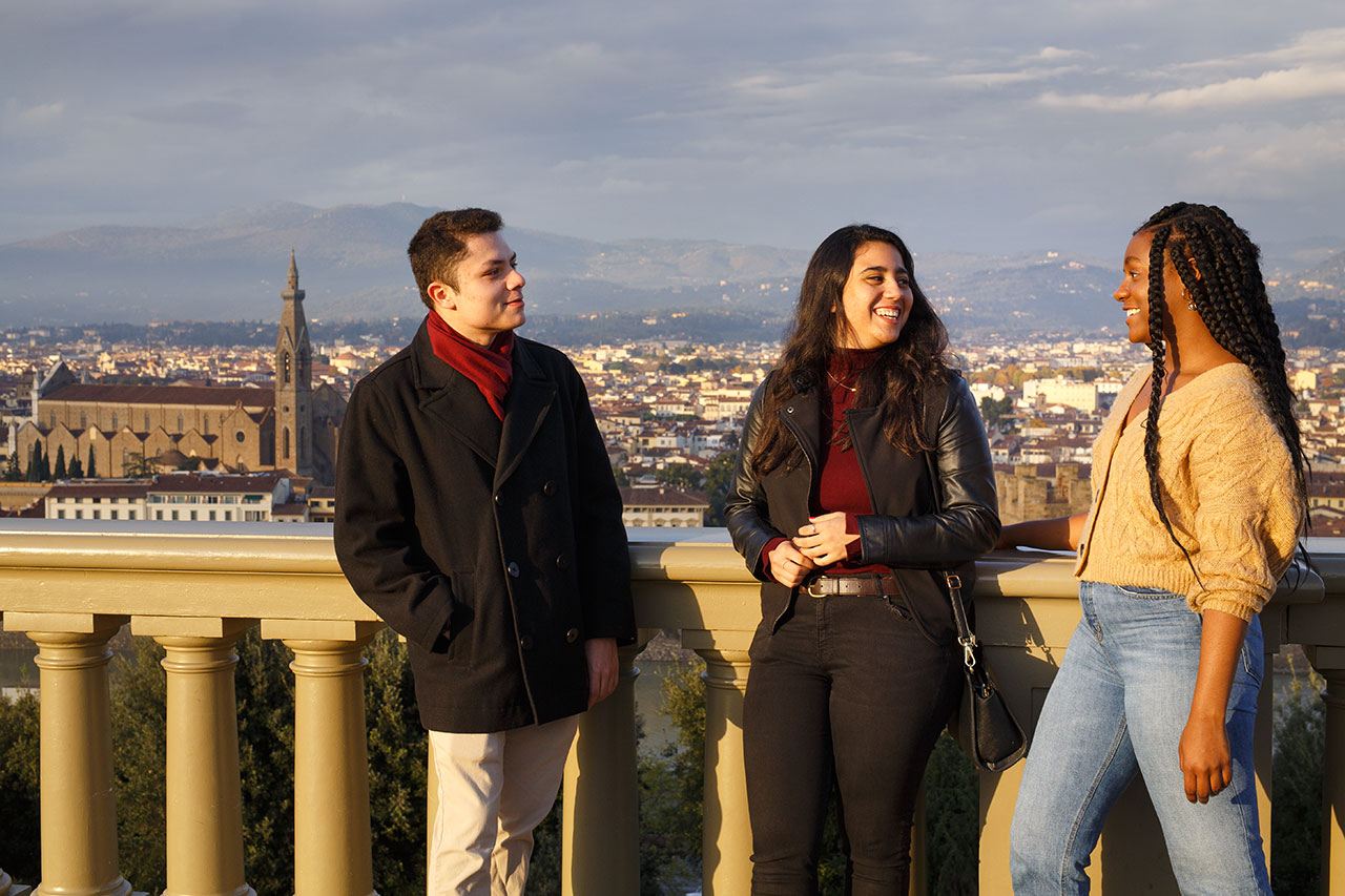 Students hanging out outside in Florence, Italy.