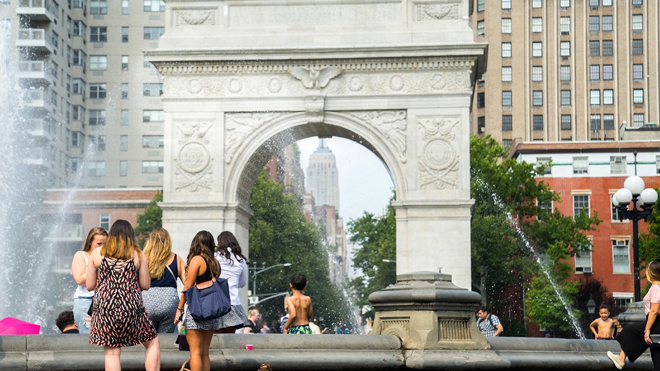 The Washington Square Arch with the Empire State Building visible underneath