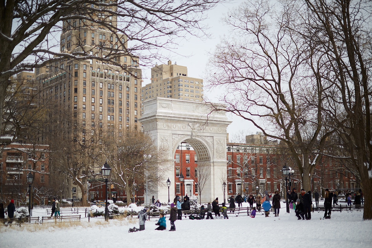 Snowy Washington Square Park.
