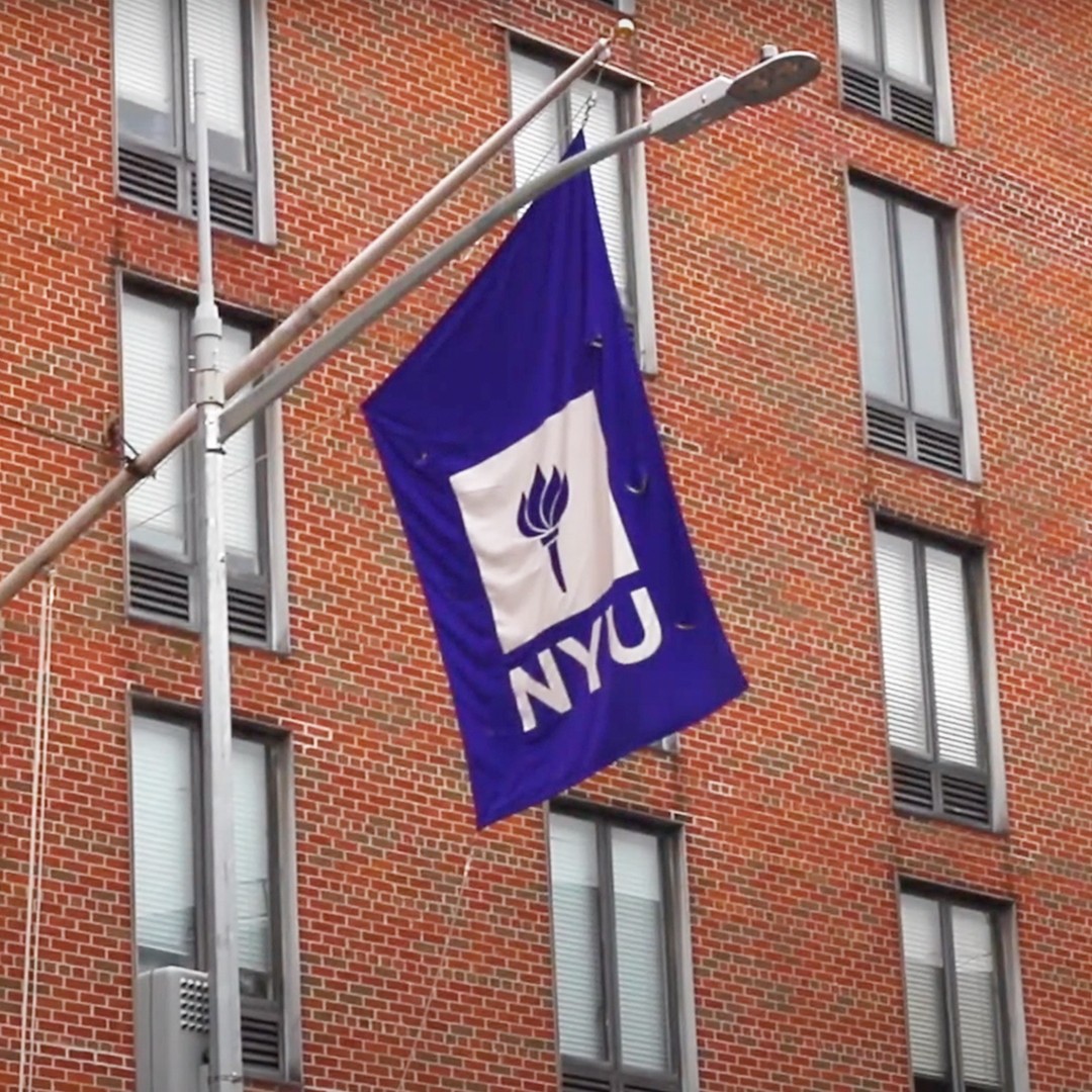 An NYU flag.