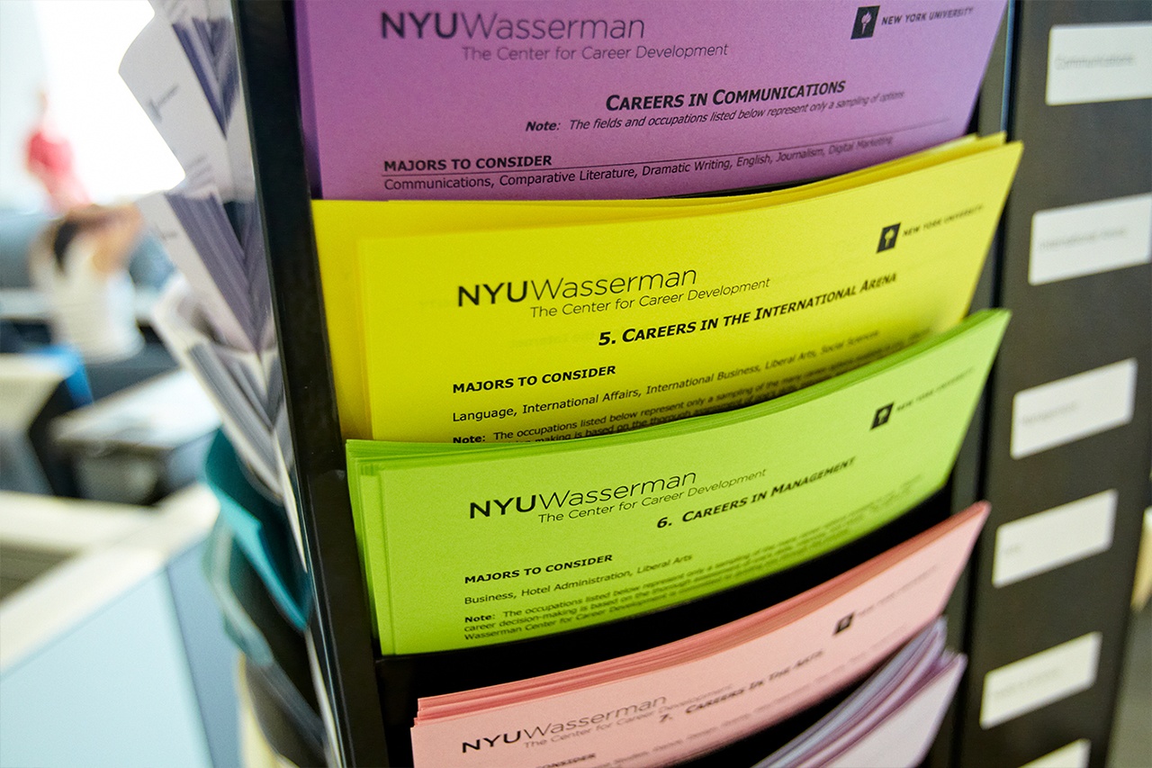 Colored information sheets that are highlighting different majors