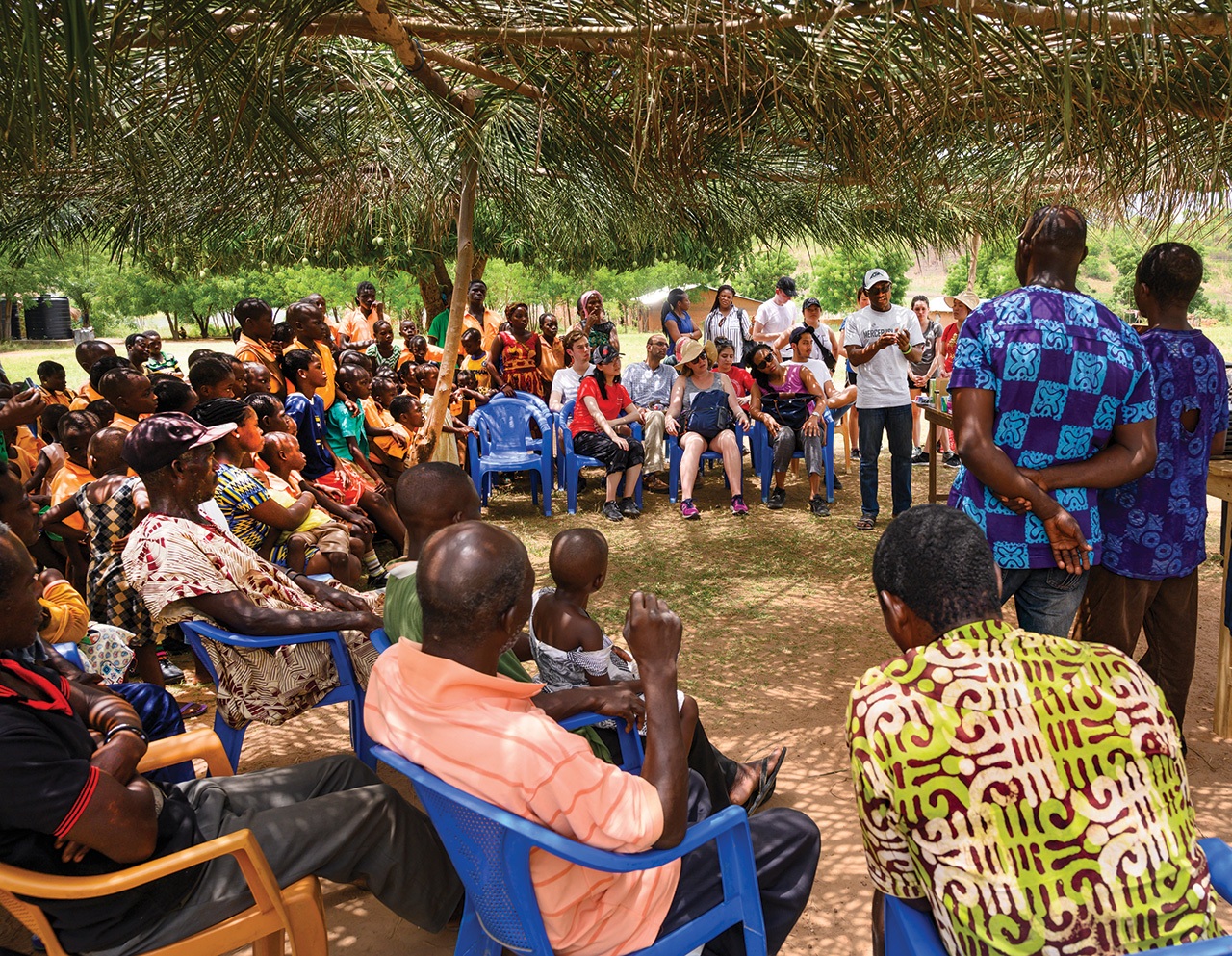 NYU Stern students and the Woadze Tsatoe community members share ideas for sustainable business ventures to help support the Ghanaian village’s economic growth.