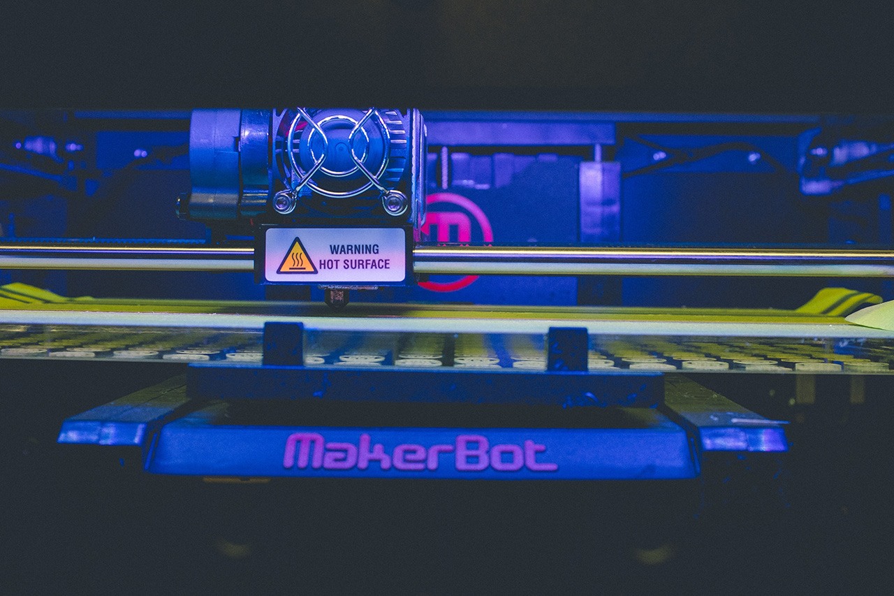 One of the MakerBot 3-D printers used to make protective personal equipment during COVID-19.