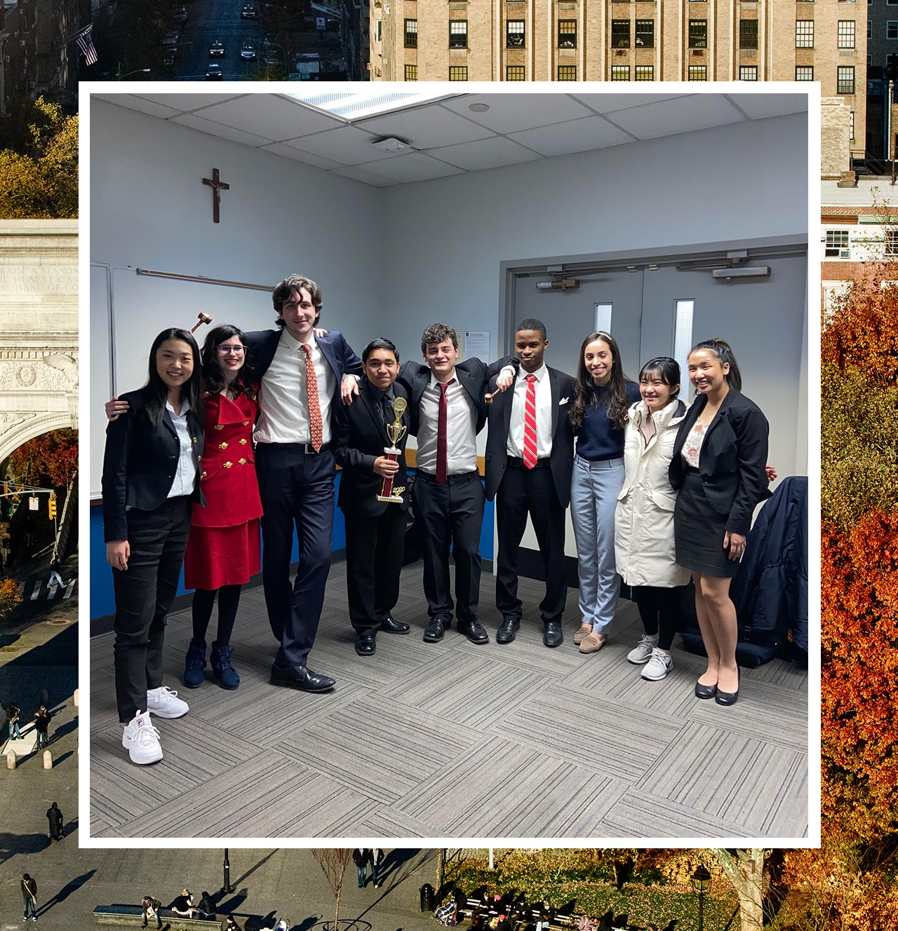 A picture of a mock trial tournament where NYU rookie 1st and 3rd place allowing us to qualify for the regional championships