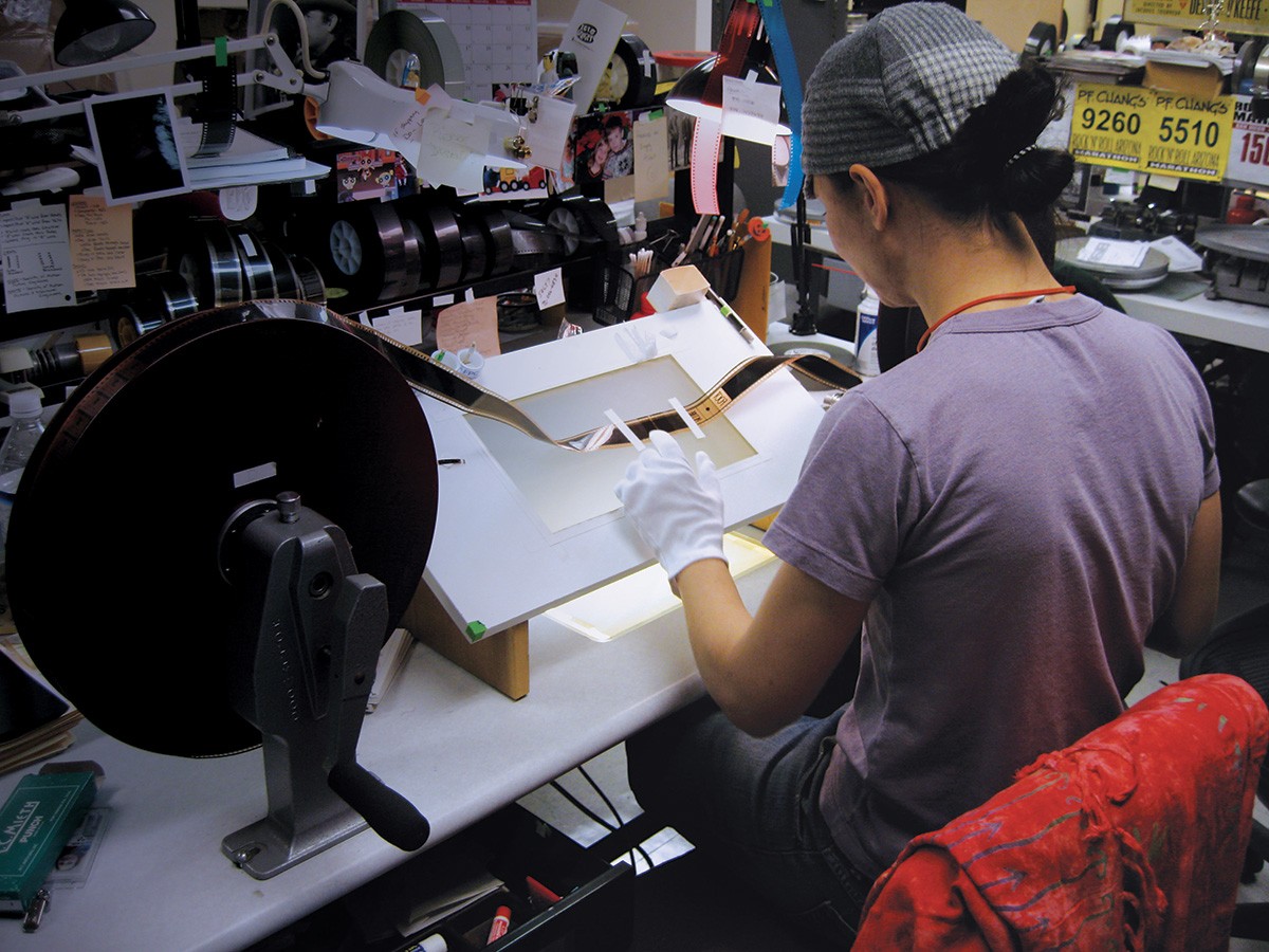 A student working with film.