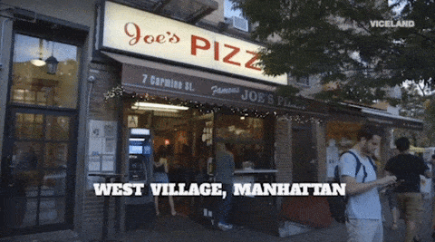 A GIF of the facade of Joeʼs Pizza in the West Village.