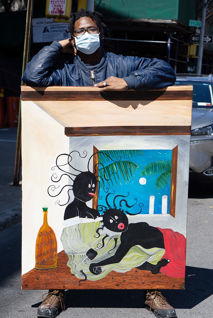 West with one of his paintings outside his gallery’s former space in the South Bronx.