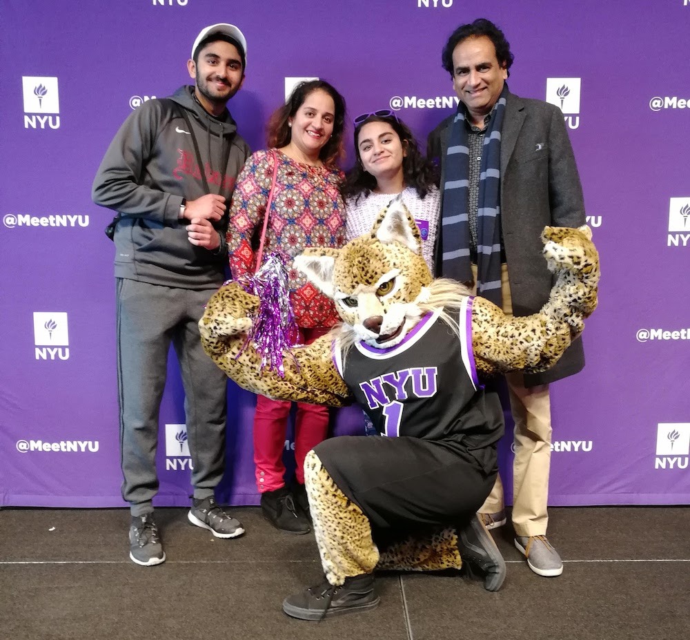The author and her family with the NYU Bobcat.