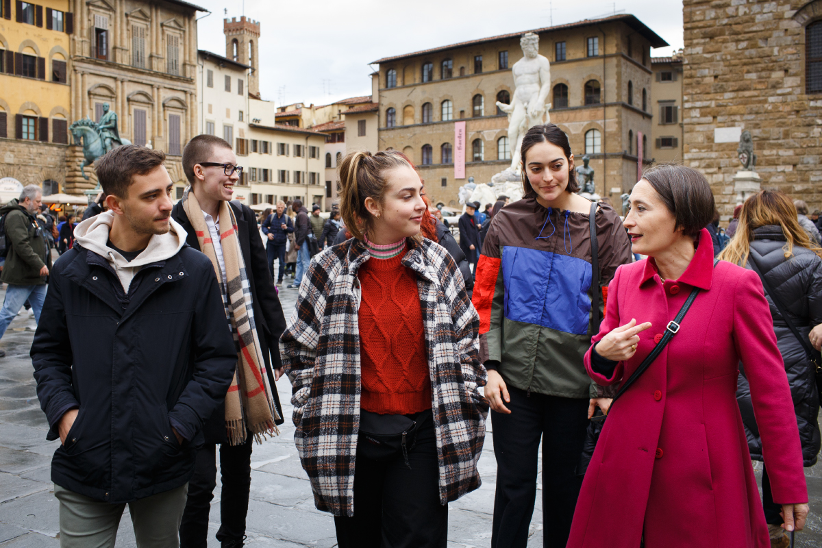 Students with a tour guide in Florence.
