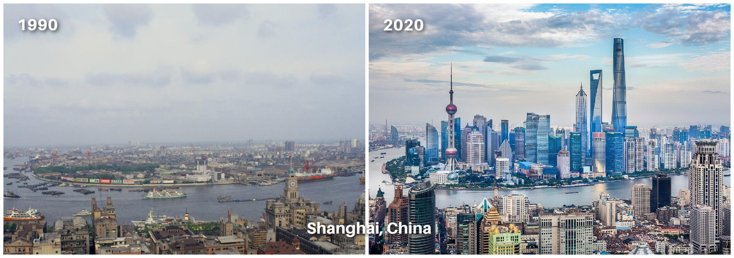 Shanghai in 1990 and 2020.