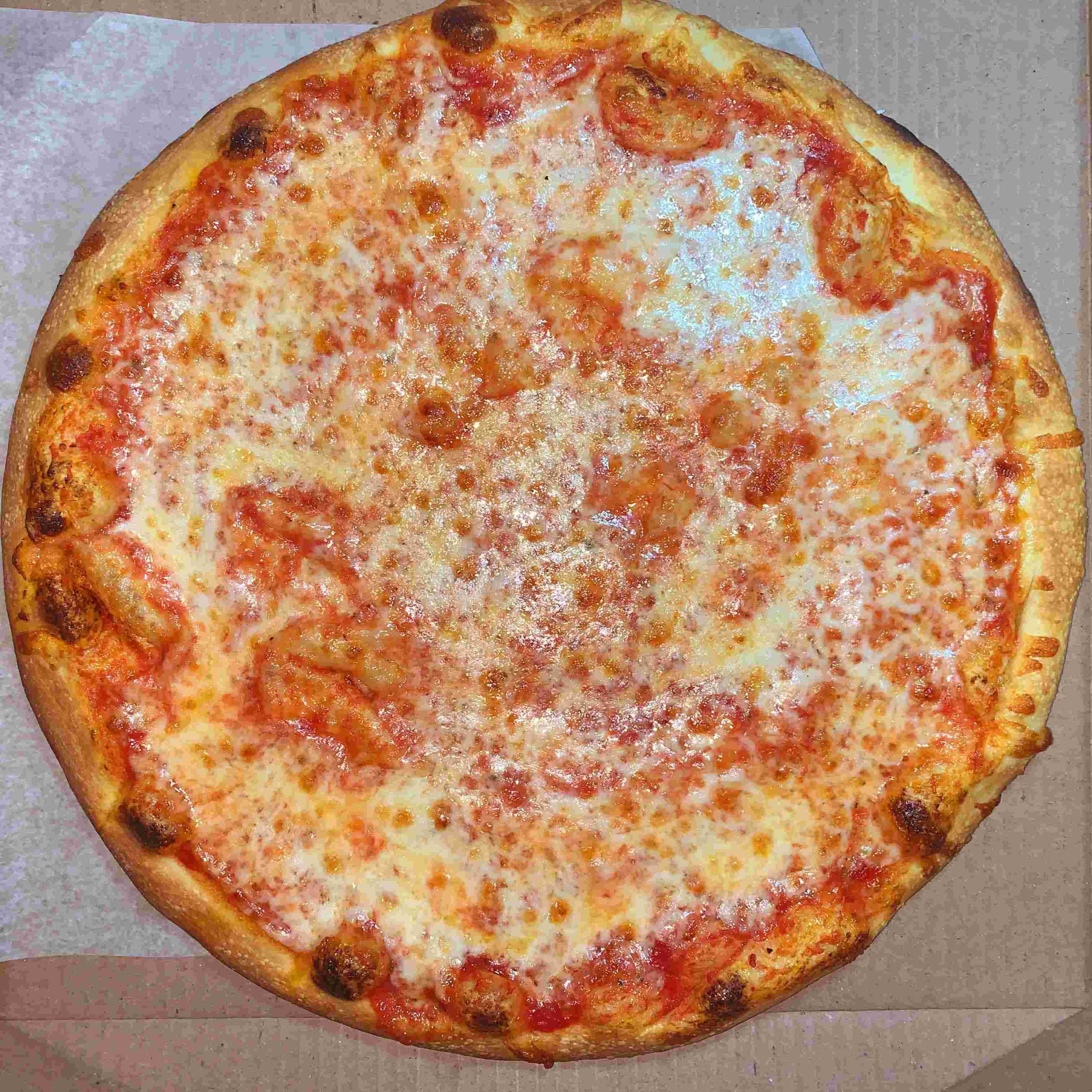 A vegan cheese pizza.