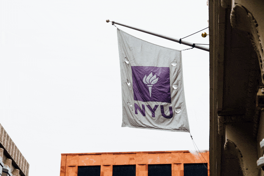 A waving NYU flag.