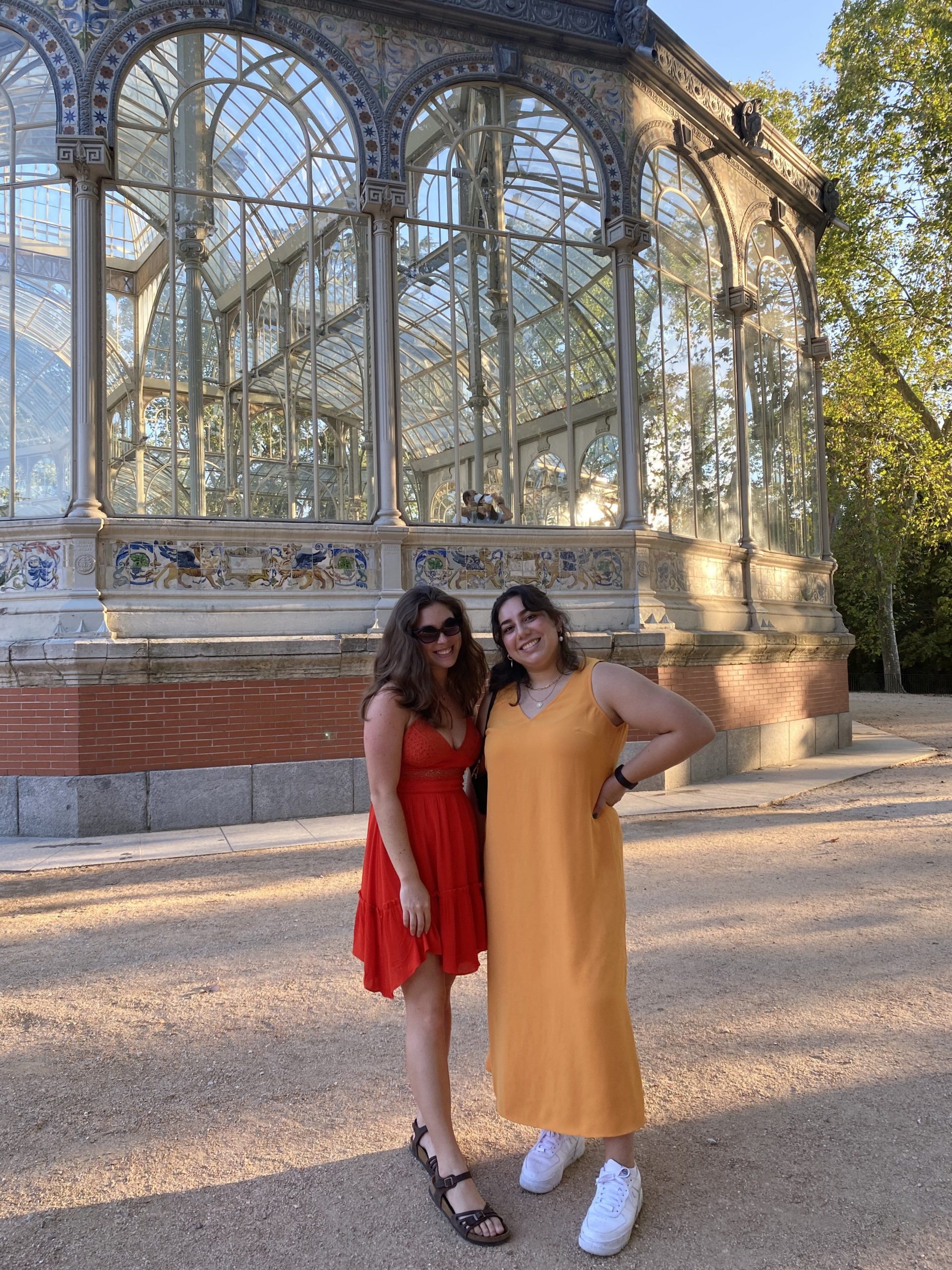 The author and a friend at the Palacio de Cristal in Parque del Retiro.