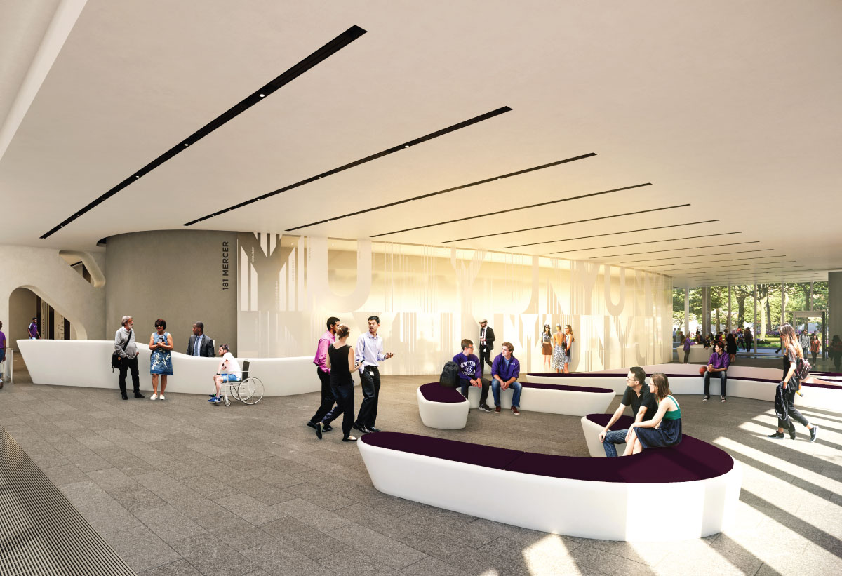 Rendering of an interior lobby at 181 Mercer.