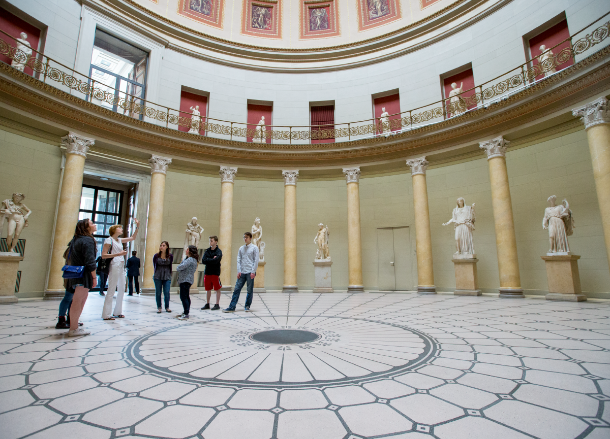 A group of students touring a museum in Berlin.