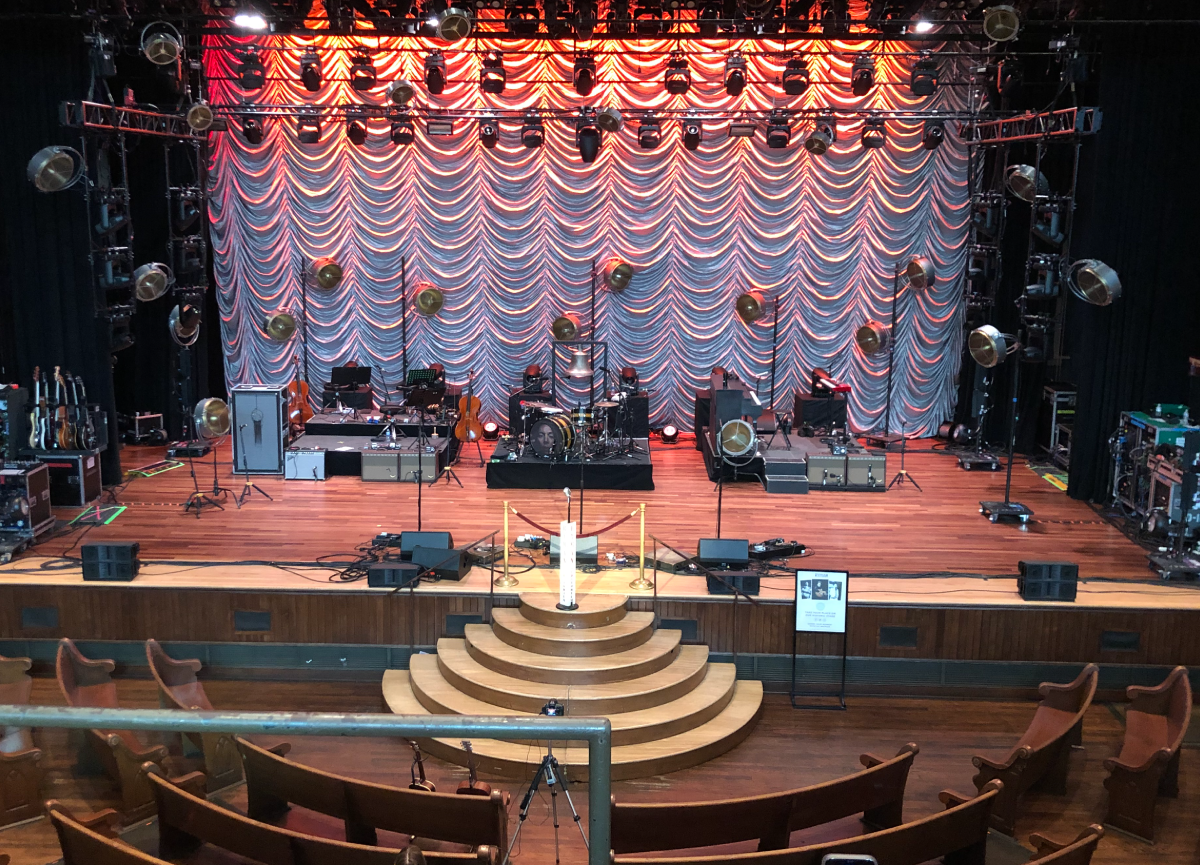 An overhead view of an empty stage
