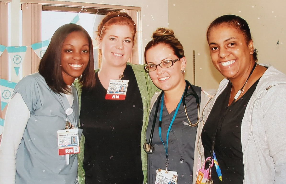 Jasmine Travers (left) with three other nurses.