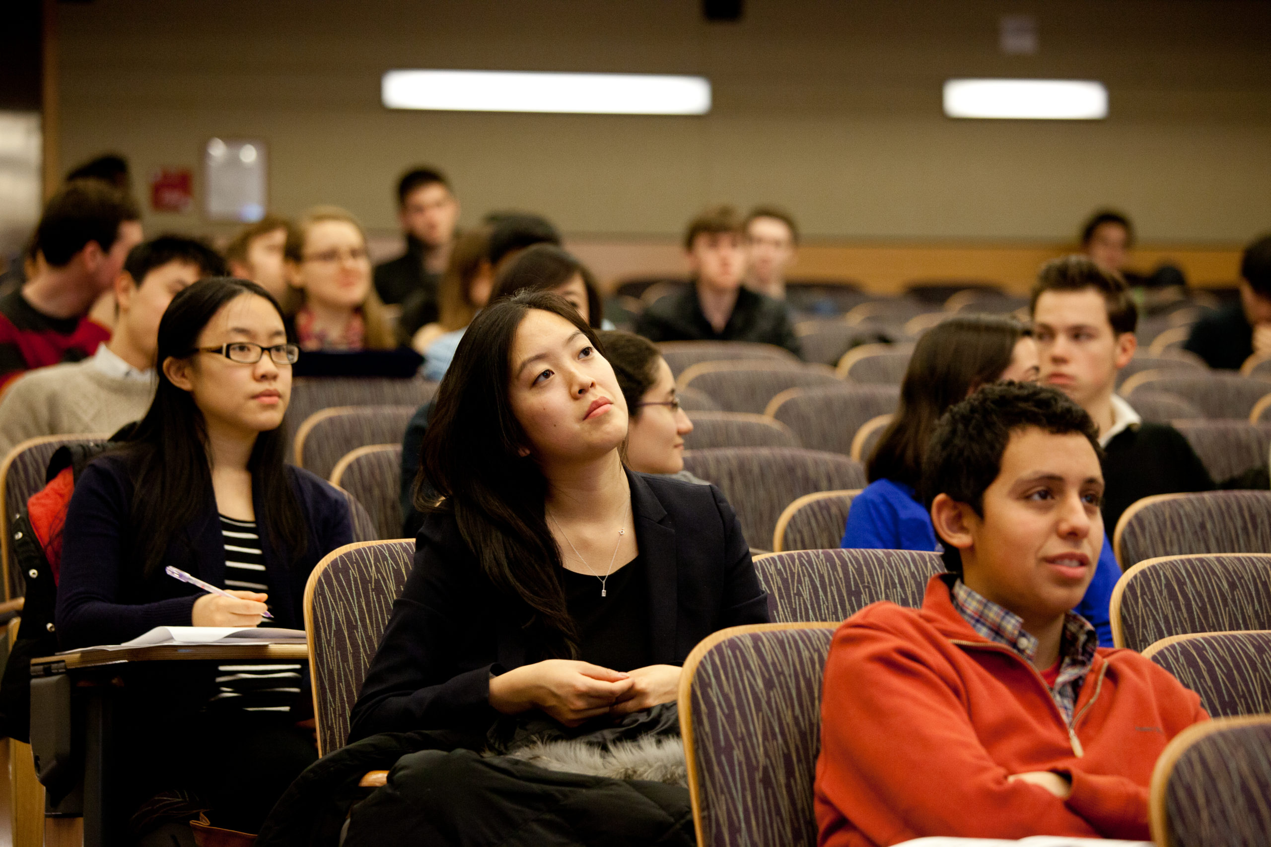 Students in a lecture hall.