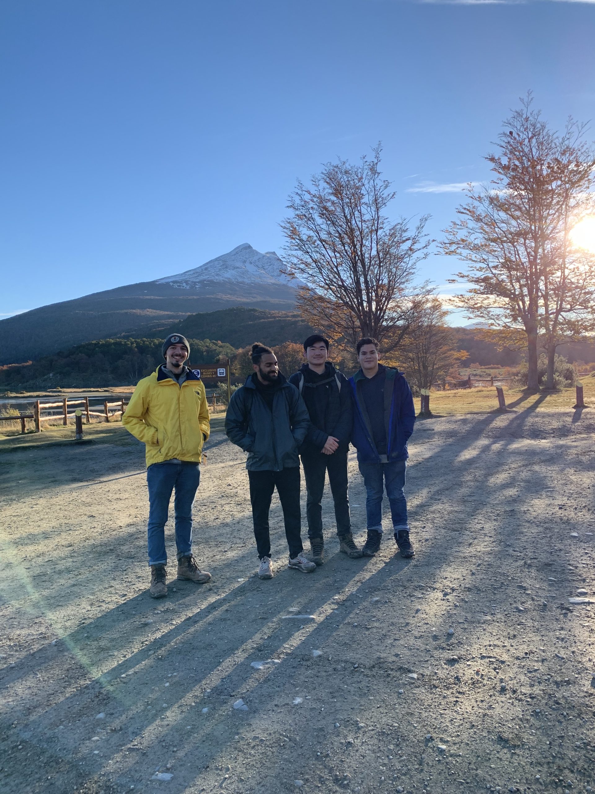 Ivan and friends standing in front of a mountain in Tierra del Fuego National Park