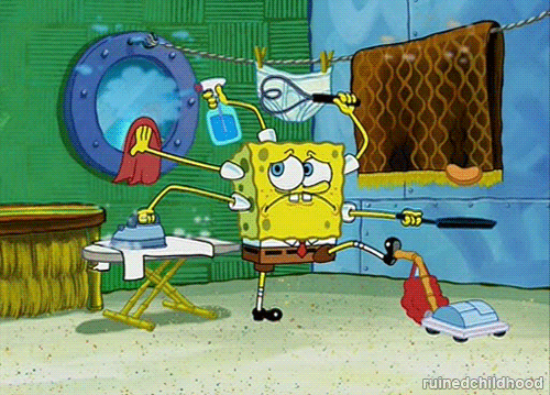 spongebob cleaning multiple things at once