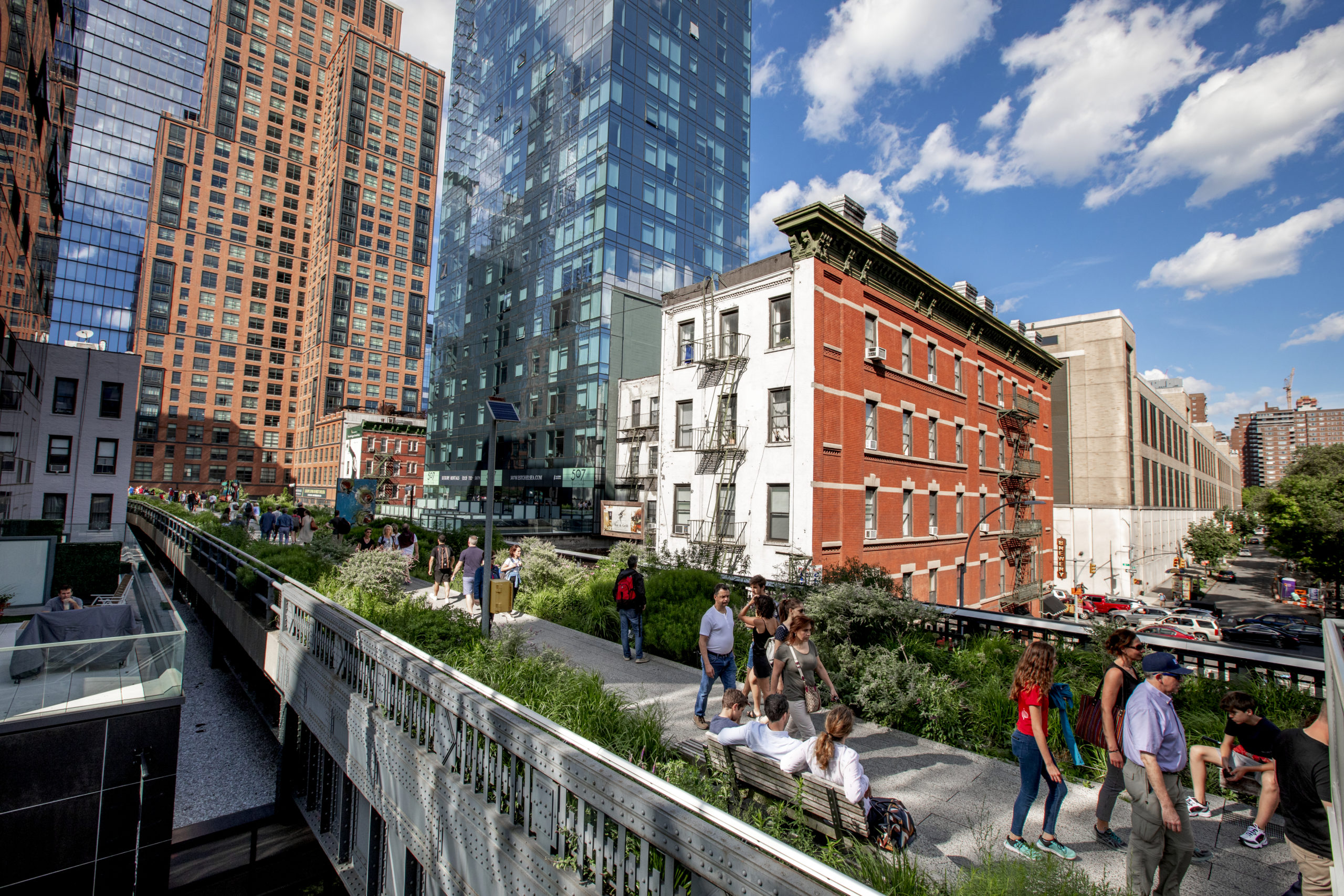 People walking on the High Line in New York City.