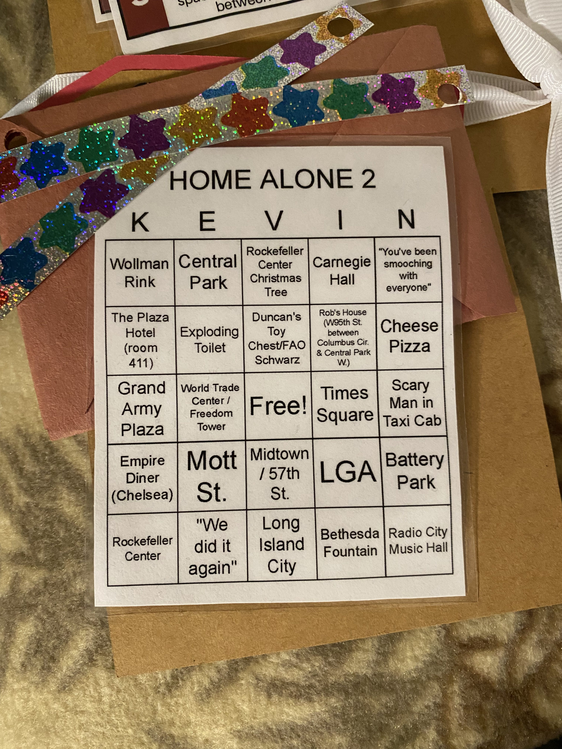 A bingo sheet for the movie Home Alone.