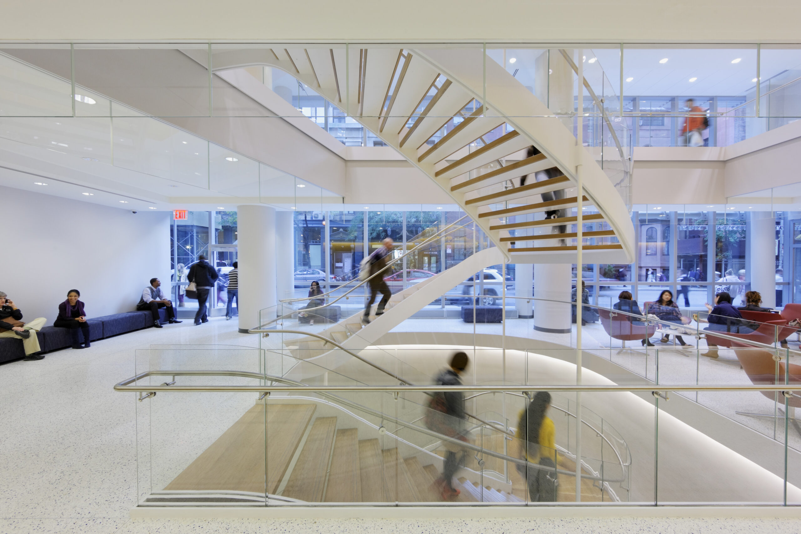 A busy staircase in the NYU School of Professional Studies building.