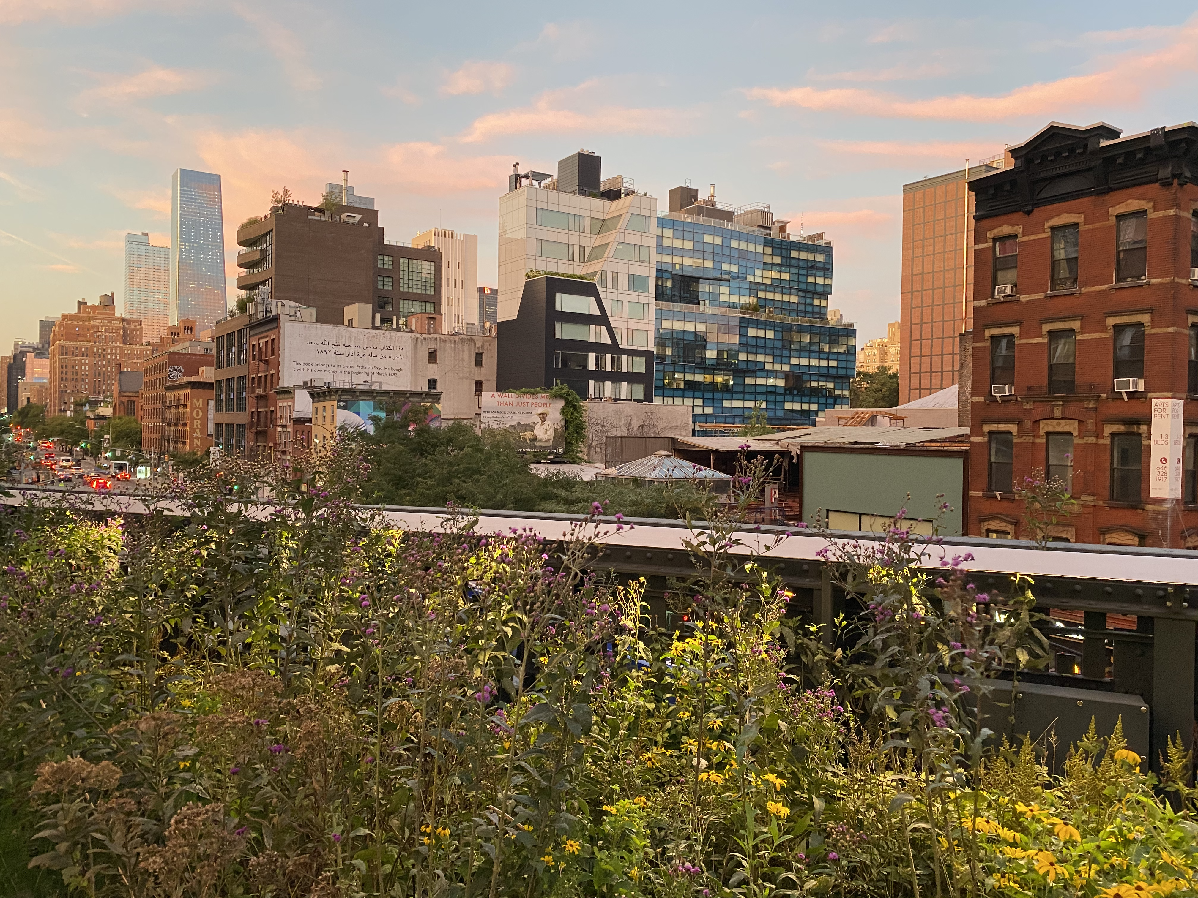 A sunset-view of the Manhattan skyline from the Highline.