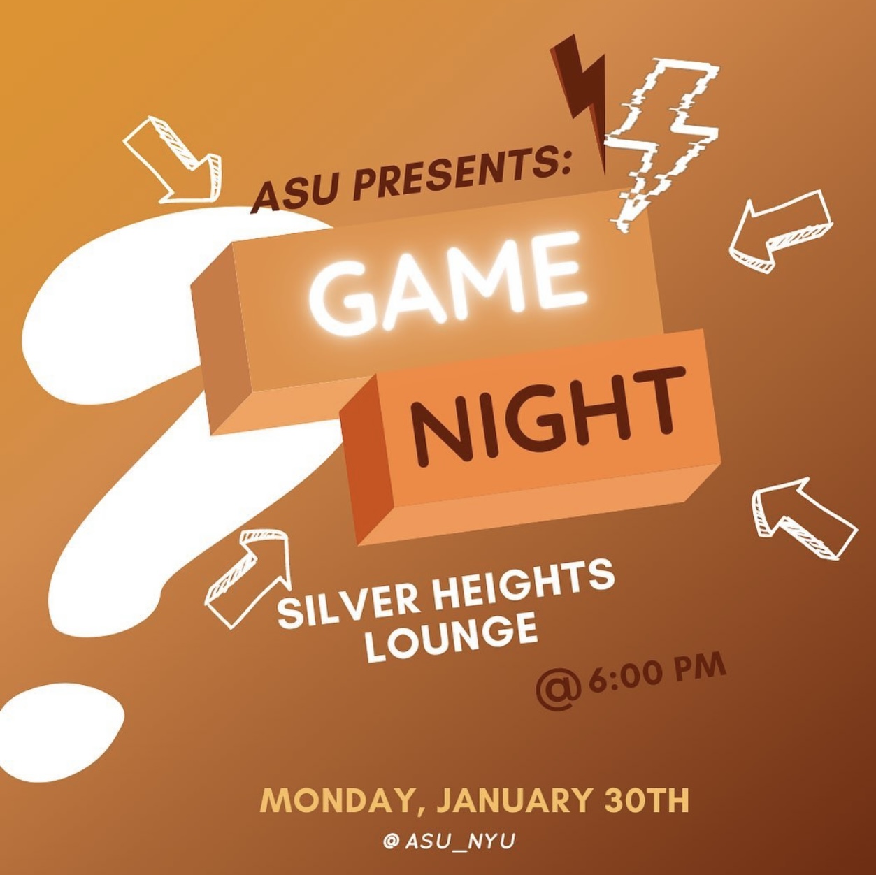 A marketing poster for ASU Game Night.