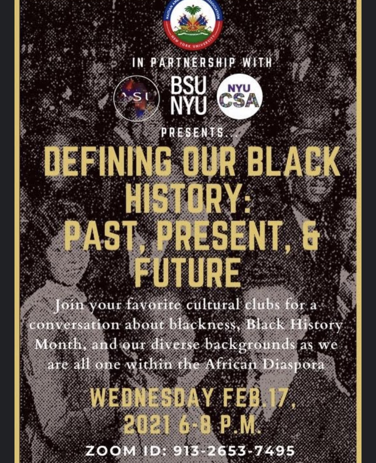 A marketing poster for the ASU Defining Our Black History: Past, Present, and Future event..