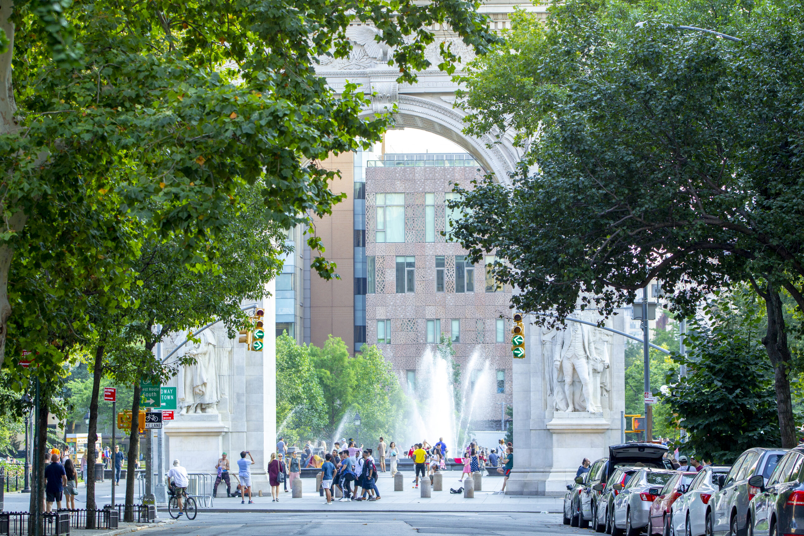 The view of the Washington Square Park Arch from Fifth Avenue.