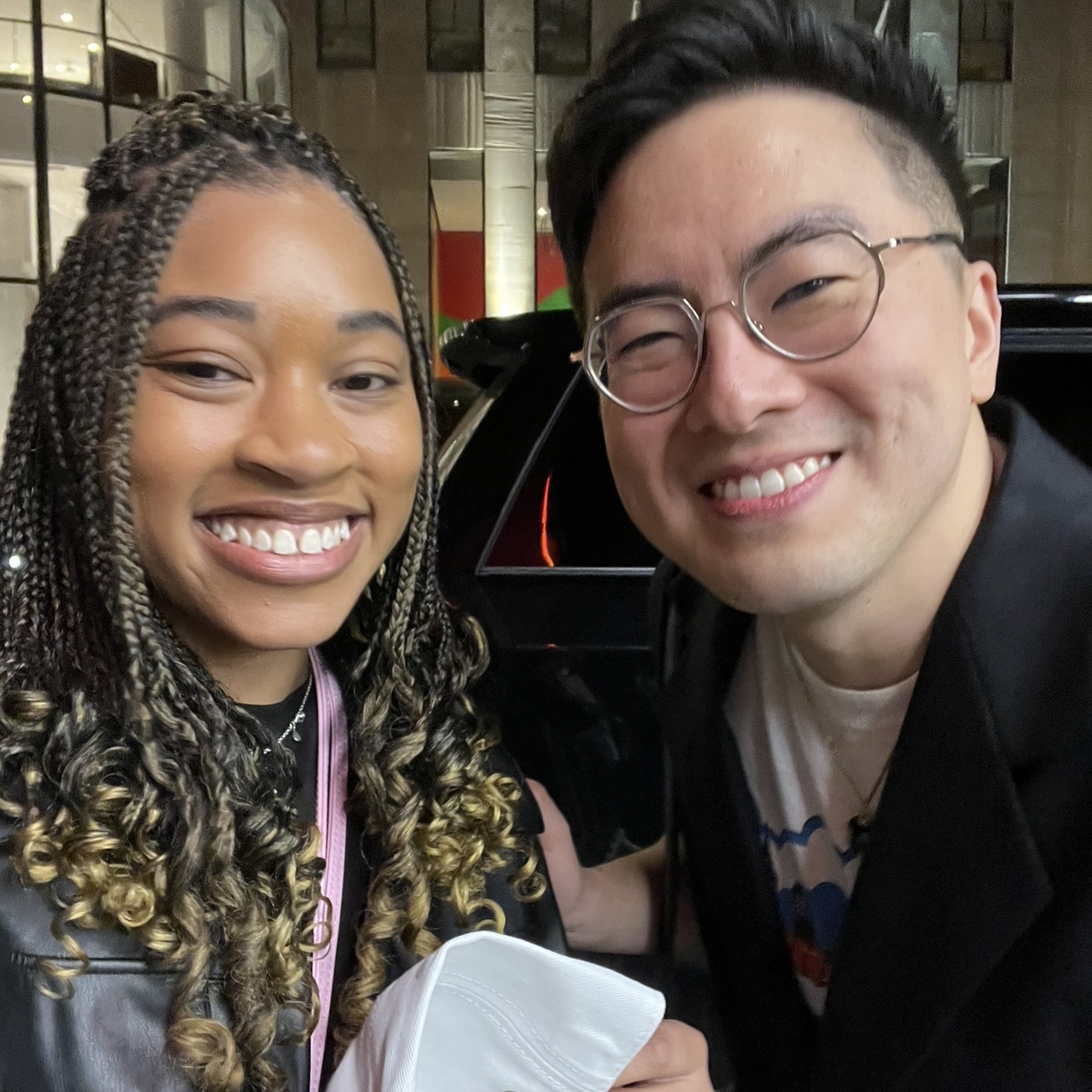 Author poses with Bown Yang, a cast member of “Saturday Night Live” and an NYU alum.